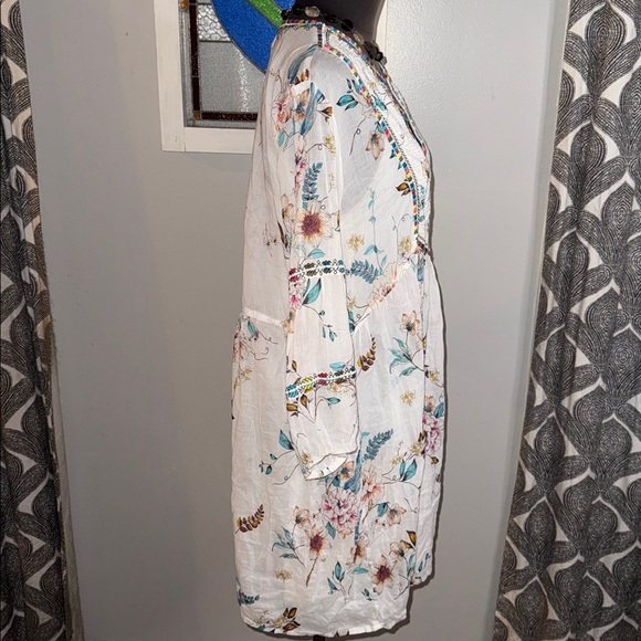 Johnny Was Workshop White Floral Cotton Embroidered Mini Dress SZ Large - Picture 6 of 8